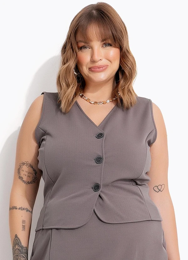 Marguerite - Colete Cinza em Malha Crepe