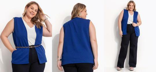 Colete Azul Royal em Malha Matelass Corao