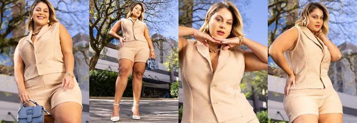 Colete Bege em Malha Texturizada.