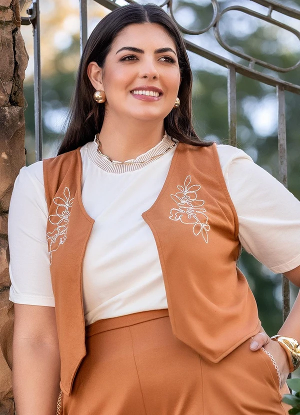 Marguerite - Colete Boho Caramelo com Bordado