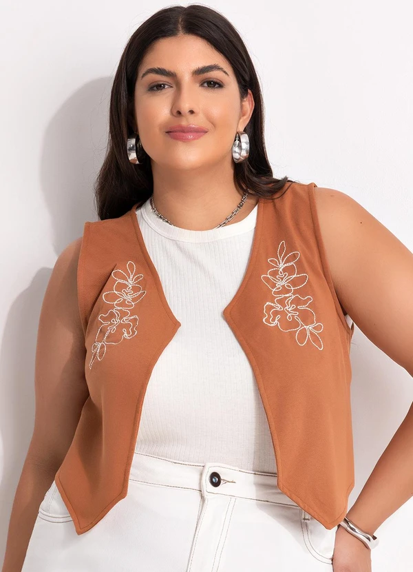 Marguerite - Colete Boho Caramelo com Bordado 7