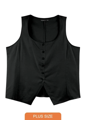 Outlet - Colete Botões Frontais Adulto Plus Size Preto - OUTLET