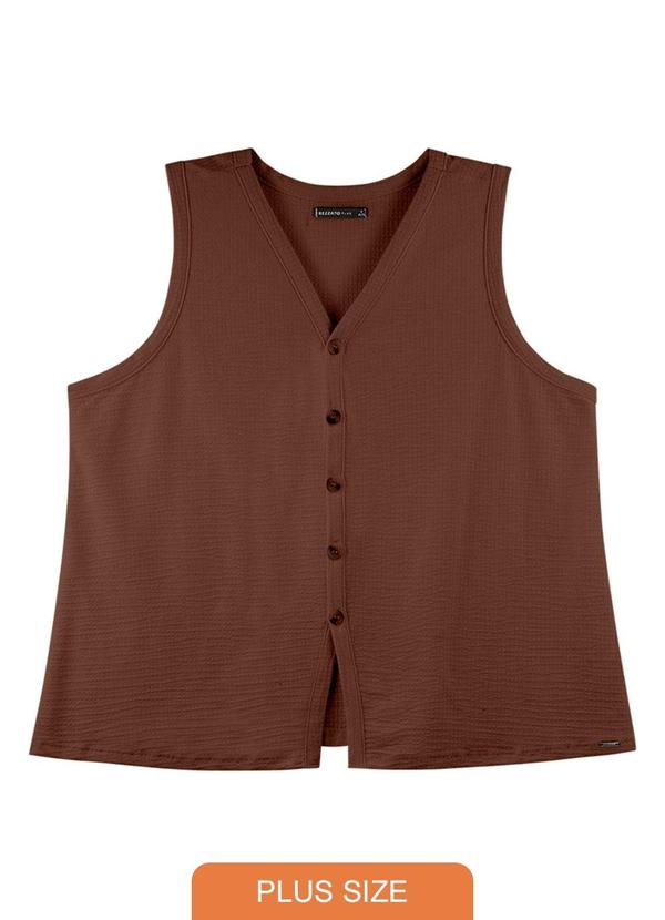 Rezzato - Colete Canelado com Botões Plus Size Marrom