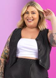 Colete Listrado Preto e Branco Risca de Giz