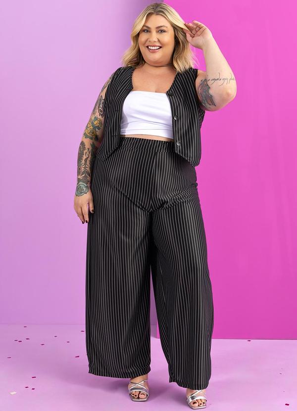 Marguerite - Colete Listrado Preto e Branco Risca de Giz 2