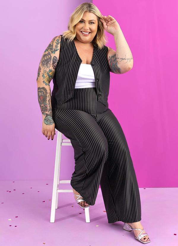 Marguerite - Colete Listrado Preto e Branco Risca de Giz 3