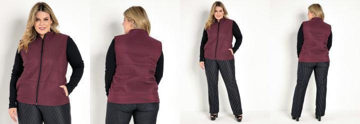 Colete Puffer Bord com Zper Plus Size