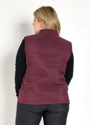 Marguerite - Colete Puffer Bordô com Zíper Plus Size - MARGUERITE