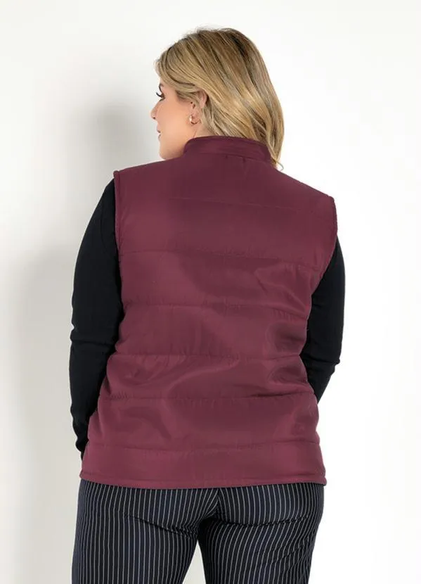 Marguerite - Colete Puffer Bordô com Zíper Plus Size 2