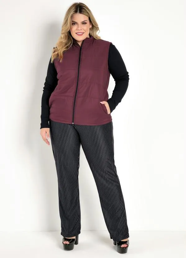 Marguerite - Colete Puffer Bordô com Zíper Plus Size 3
