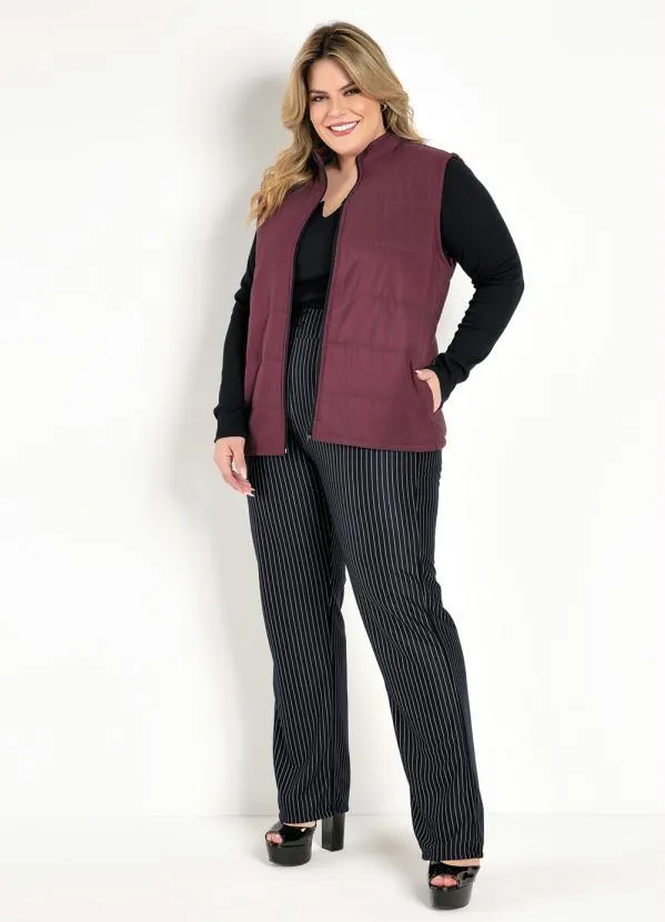 Marguerite - Colete Puffer Bordô com Zíper Plus Size