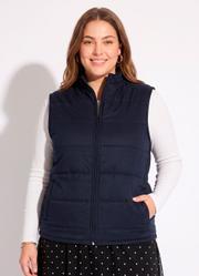 Colete Puffer Preto com Z�per Plus Size