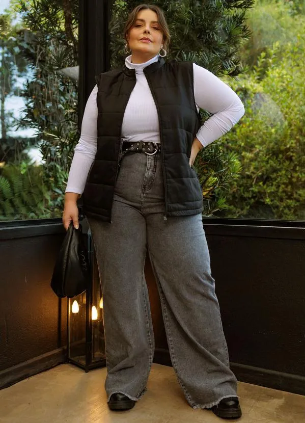 Marguerite - Colete Puffer Preto com Zíper Plus Size 5