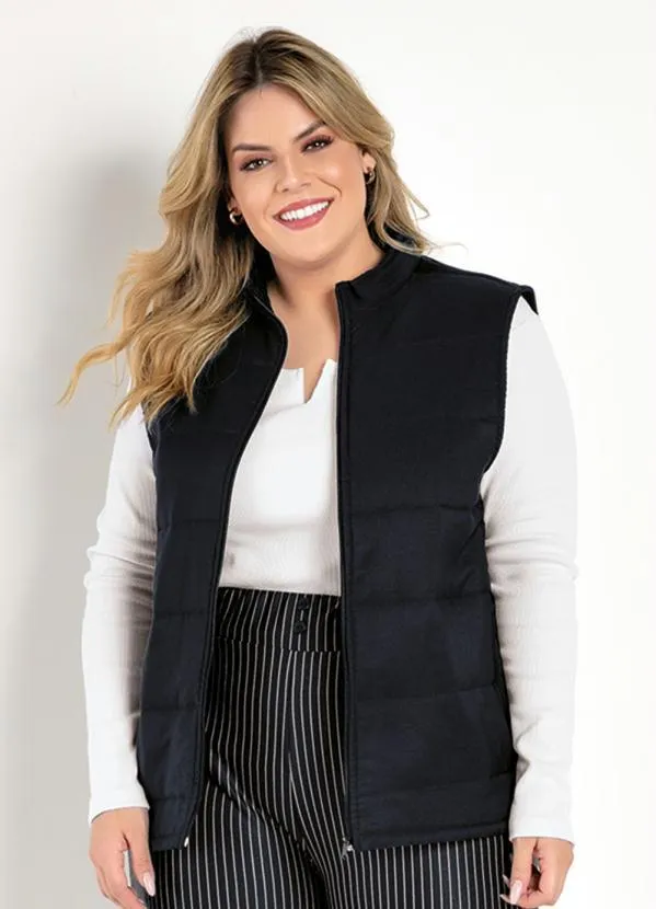 Marguerite - Colete Puffer Preto com Zíper Plus Size 4