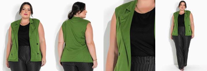 Colete Verde com Gola e Botes Plus Size