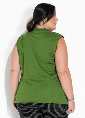 Marguerite - Colete Verde com Gola e Botões Plus Size - MARGUERITE