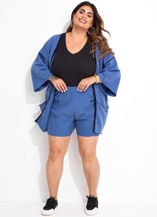 Marguerite - Kimono Azul em Moletinho Rajado 3