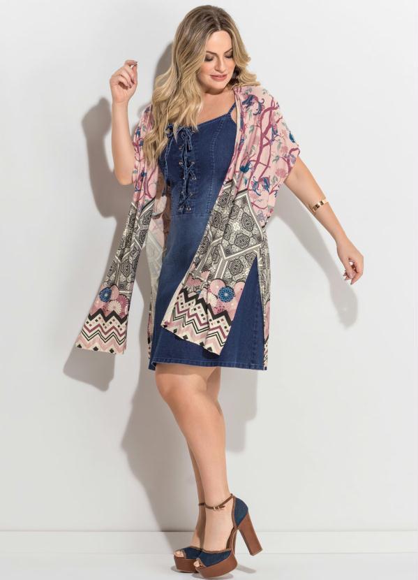 Quintess - Kimono Barrado Rosê Fenda Plus Size Quintess 3