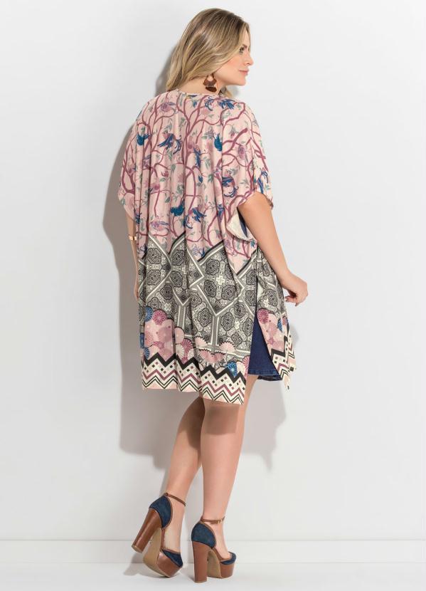 Quintess - Kimono Barrado Rosê Fenda Plus Size Quintess 4