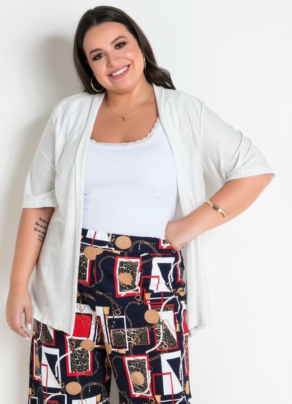 Kimono (Branco) com Fios Metalizados Plus Size