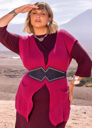 Marguerite - Maxi Colete Magenta em Tricô - MARGUERITE