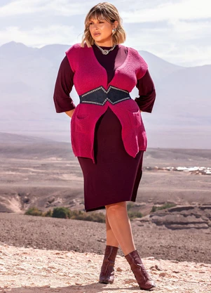 Marguerite - Maxi Colete Magenta em Tricô - MARGUERITE