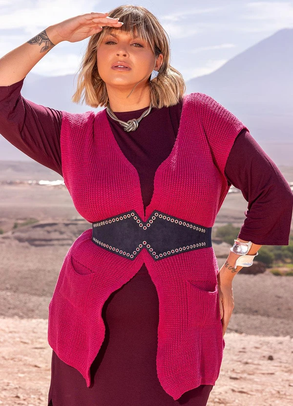 Marguerite - Maxi Colete Magenta em Tricô