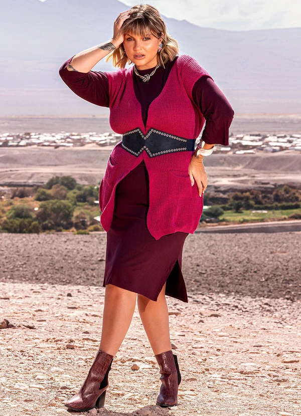 Marguerite - Maxi Colete Magenta em Tricô 3