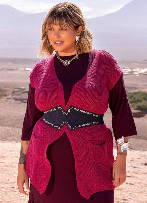 Marguerite - Maxi Colete Magenta em Tricô 5