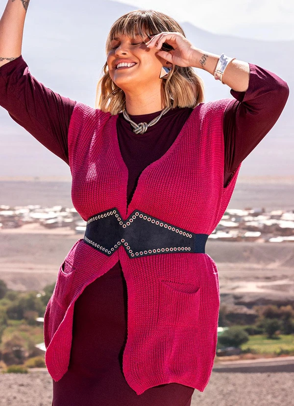 Marguerite - Maxi Colete Magenta em Tricô 8