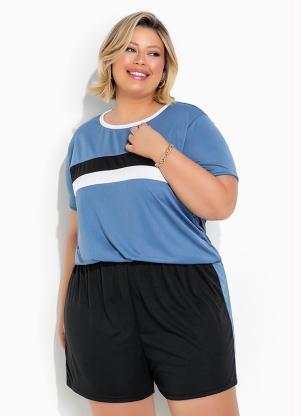 Conjunto (Azul e Preto) de Blusa e Short Plus Size