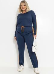 Conjunto Azul Marinho em Malha com Contraste