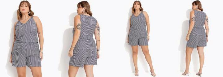 Conjunto Azul Marinho em Meia Malha Listrada