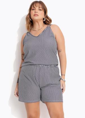 Conjunto (Azul Marinho) em Meia Malha Listrada