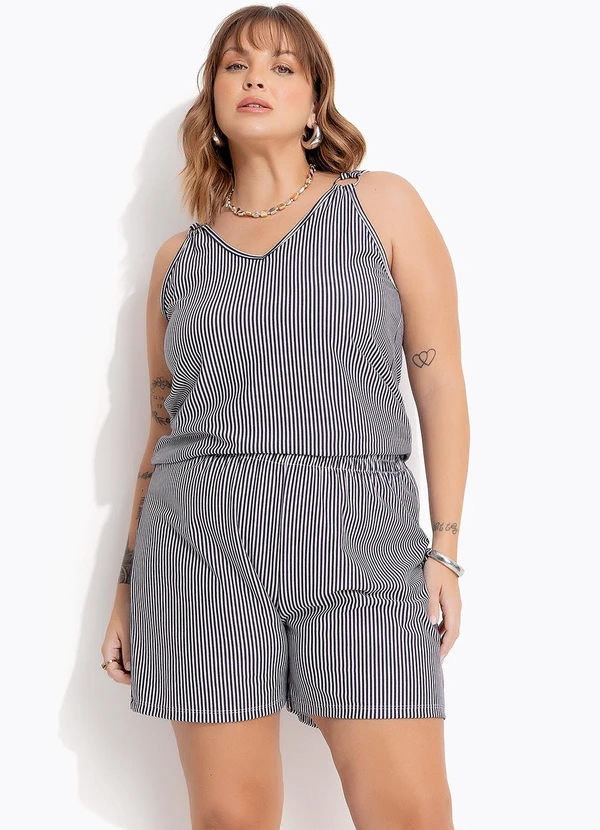 Marguerite - Conjunto Azul Marinho em Meia Malha Listrada