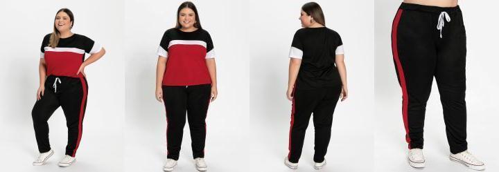Conjunto Blusa e Cal�a Tricolor Plus Size