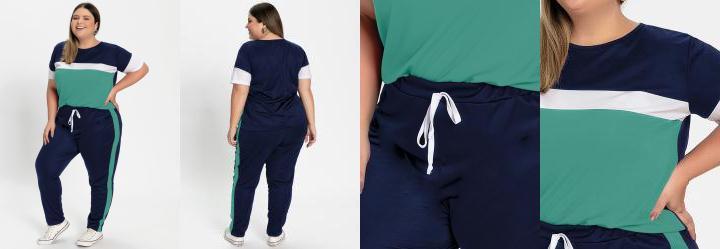 Conjunto Blusa e Cal�a Turquesa Plus Size