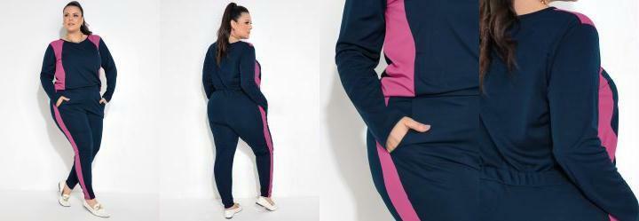Conjunto de Cala e Blusa Marinho Pink Plus Size