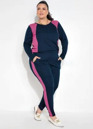 Marguerite Conjunto de Calça e Blusa Marinho Pink Plus Size