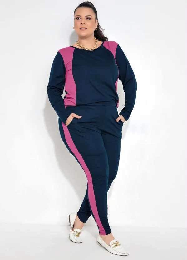 Marguerite - Conjunto de Calça e Blusa Marinho Pink Plus Size