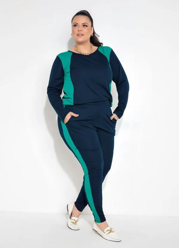 Marguerite - Conjunto de Calça e Blusa Marinho Plus Size