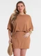 Secret Glam - Conjunto Feminino Blusa e Shorts Saia Marrom - variação: Marrom