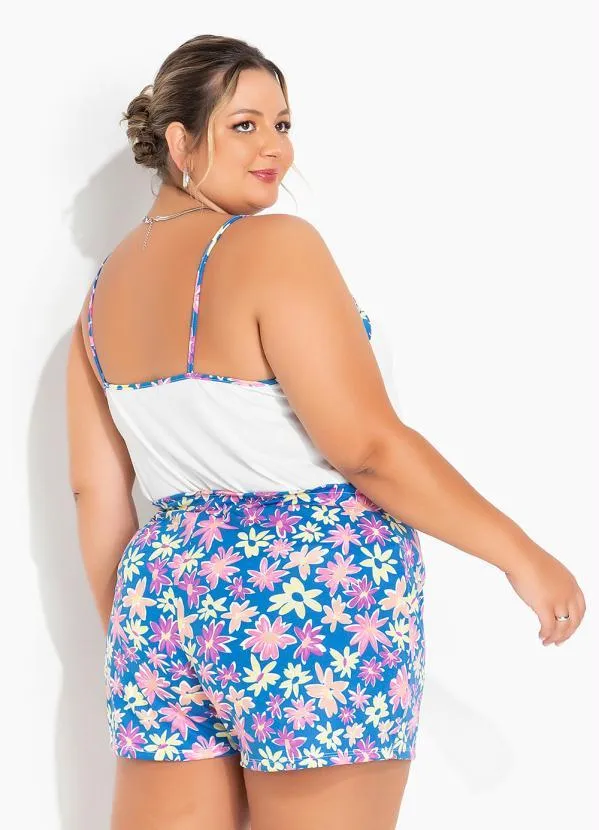 Marguerite - Conjunto Floral Azul e Off White Plus Size 2