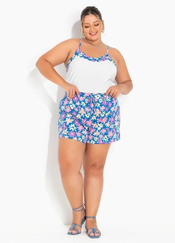Marguerite - Conjunto Floral Azul e Off White Plus Size 4