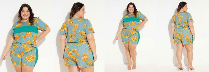 Conjunto Floral Blusa e Short Plus Size