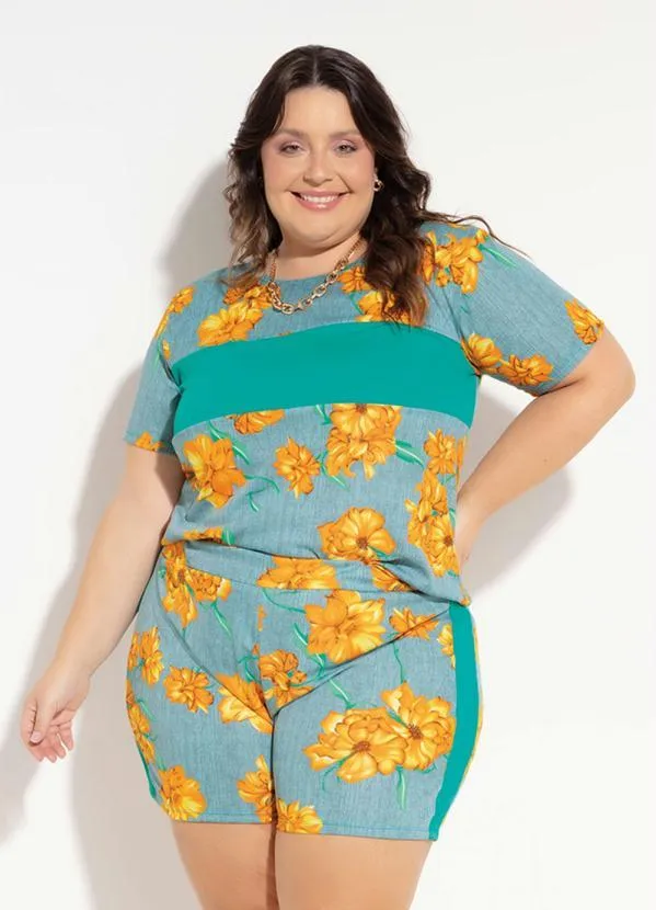 Marguerite - Conjunto Floral Blusa e Short Plus Size