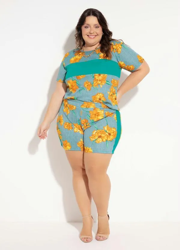 Marguerite - Conjunto Floral Blusa e Short Plus Size 3
