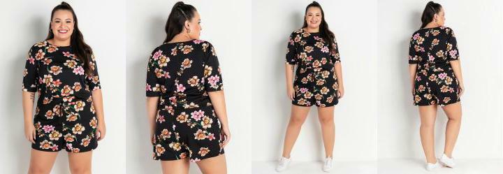 Conjunto Floral com Blusa e Short Plus Size