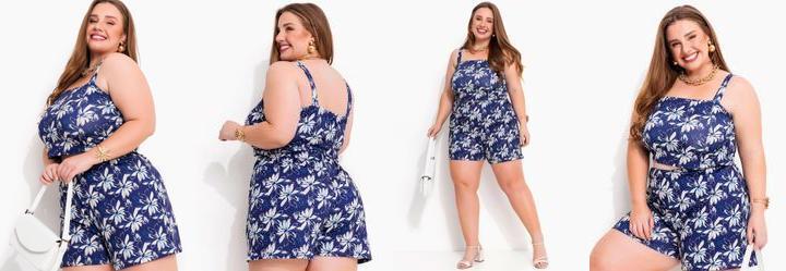 Conjunto Floral Marinho em Malha Fria