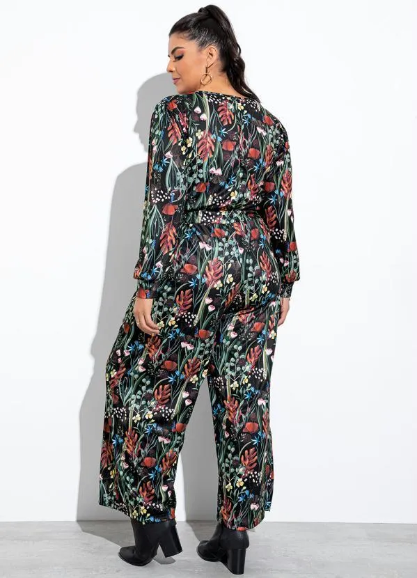 Marguerite - Conjunto Floral Preta em Jersey Acetinado 3